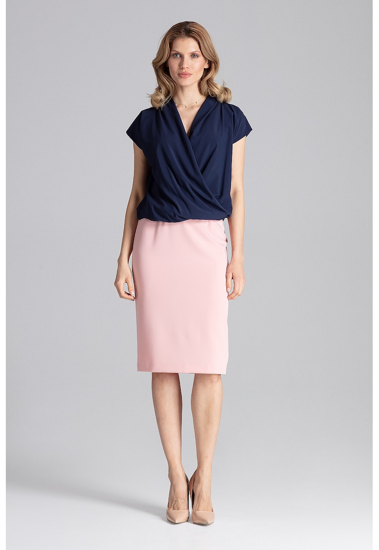 Bluza dama -  Maneca scurta - Eleganta - Poliester/Elastan - Bleumarin