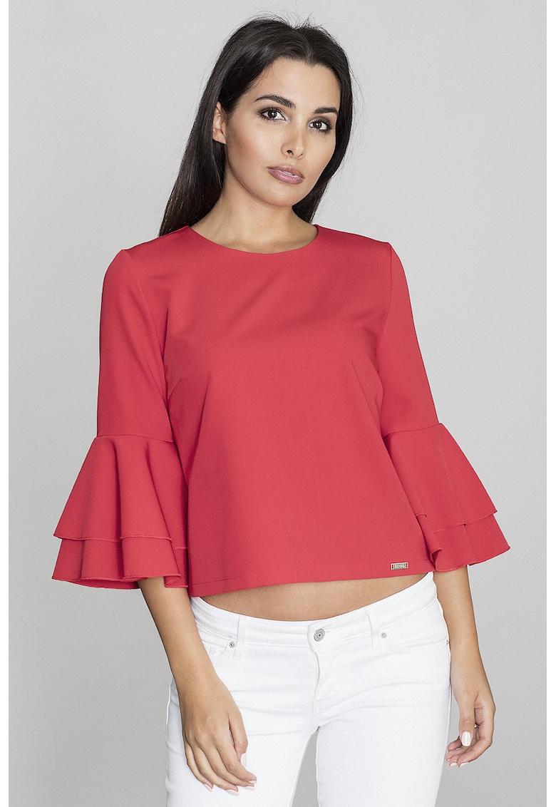 Bluza dama -  Cu volane - Poliester/Viscoza - Rosu