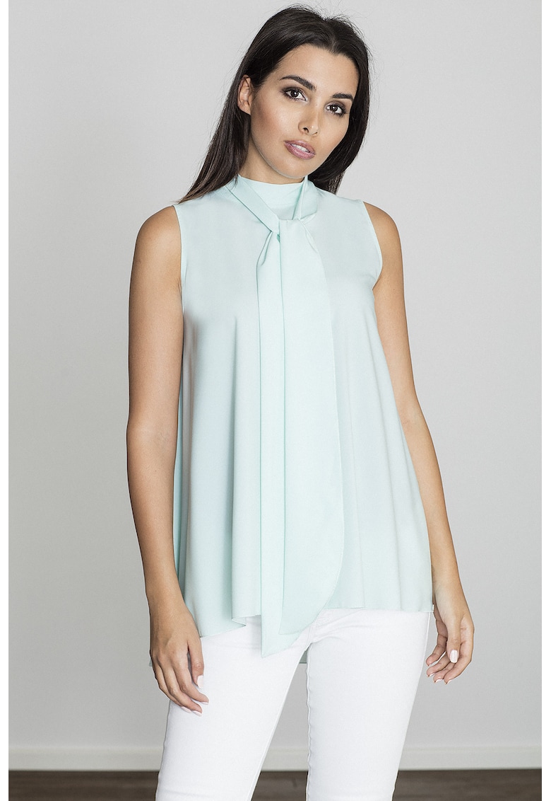 Bluza dama -  Poliester/Elastan - Guler tip cravata - Verde menta