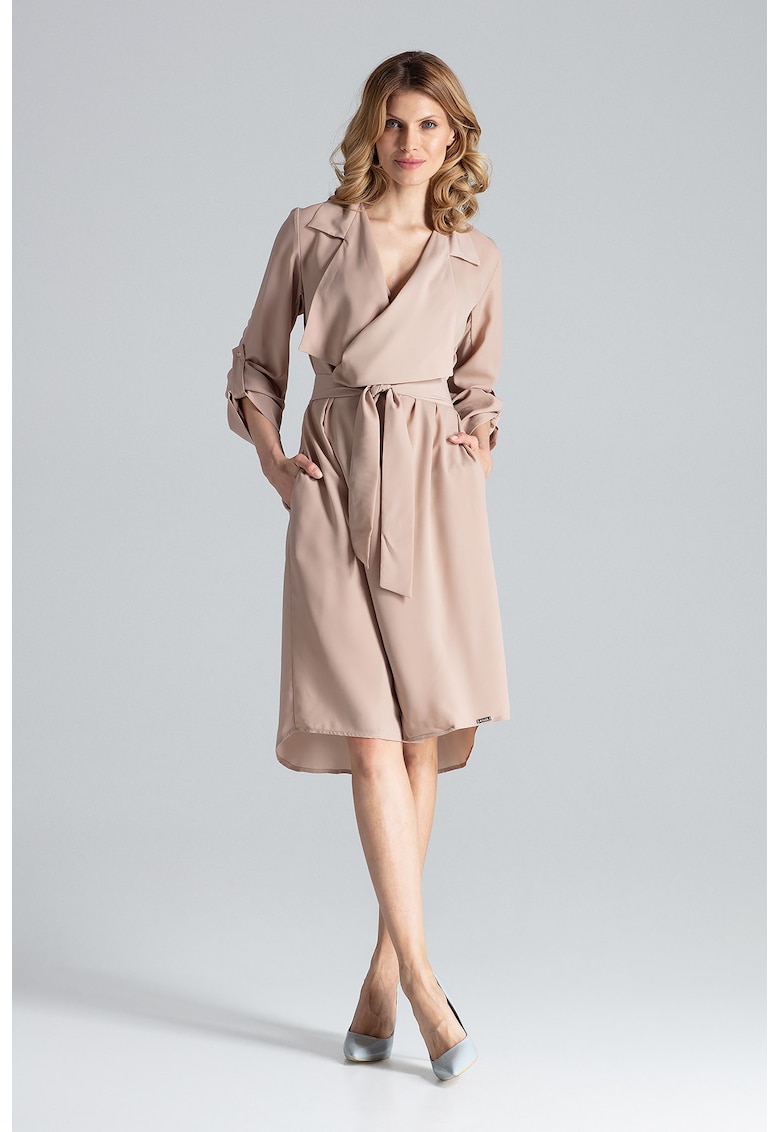 Rochie  M464 - maneci lungi - bej - poliester - eleganta