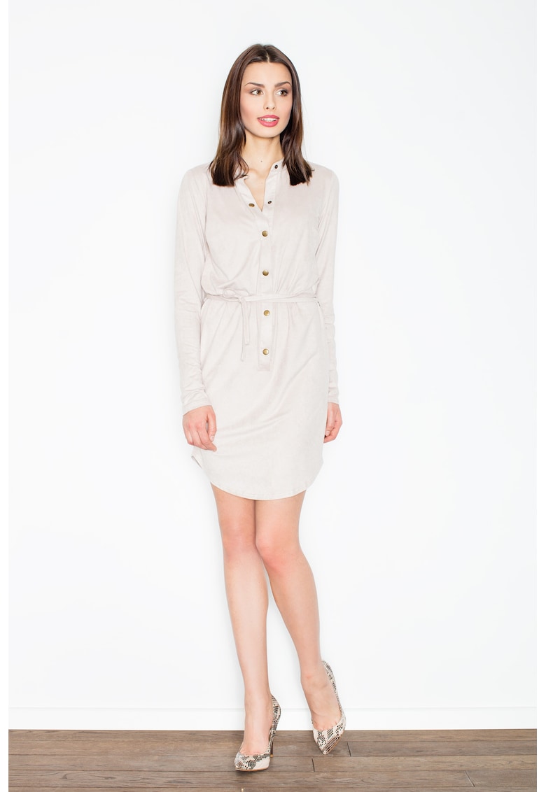 Rochie mini -  bej - cu capse - poliester