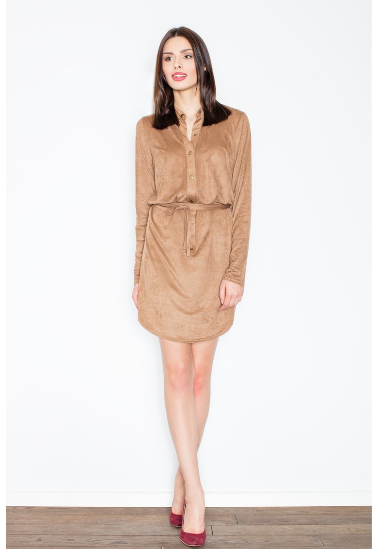 Rochie  M454 - maro - poliester - detalii subtile - rochie camasa