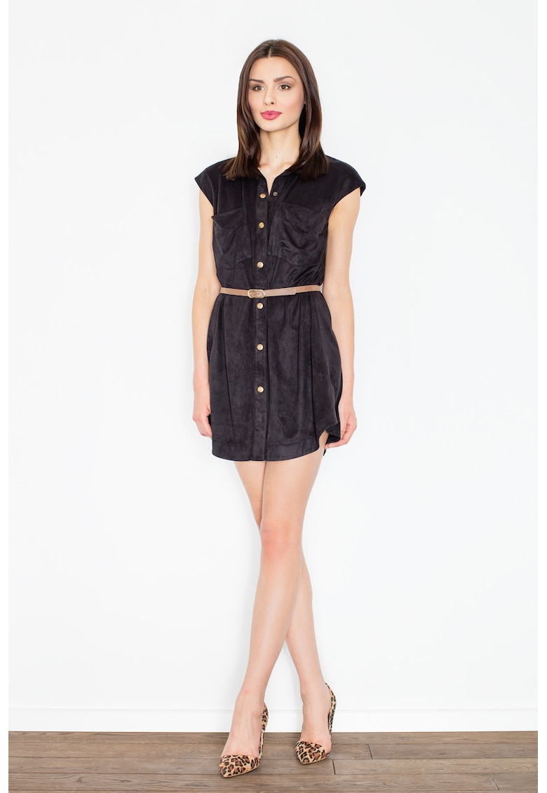 Rochie -  capse - curea - neagra - poliester