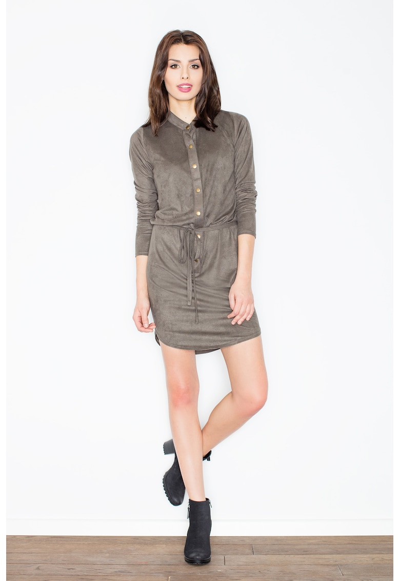 Rochie  verde - piele intoarsa - cu capse