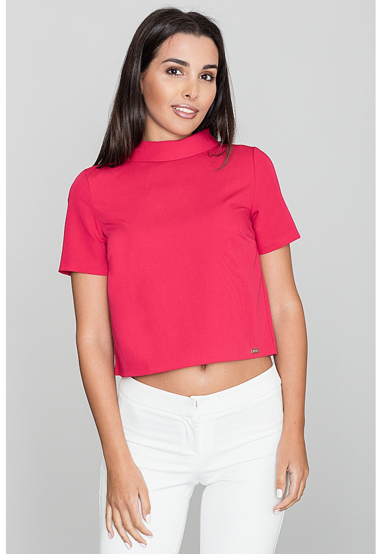 Bluza dama -  Pe gat - Cu maneca scurta - Poliester/Viscoza - Rosu