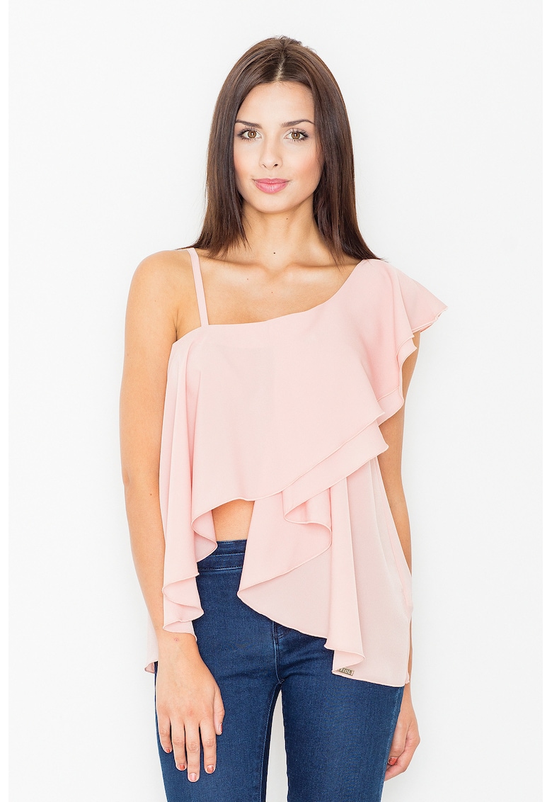 Bluza dama -  Poliester/Elastan/Viscoza - Cu volane - Roz