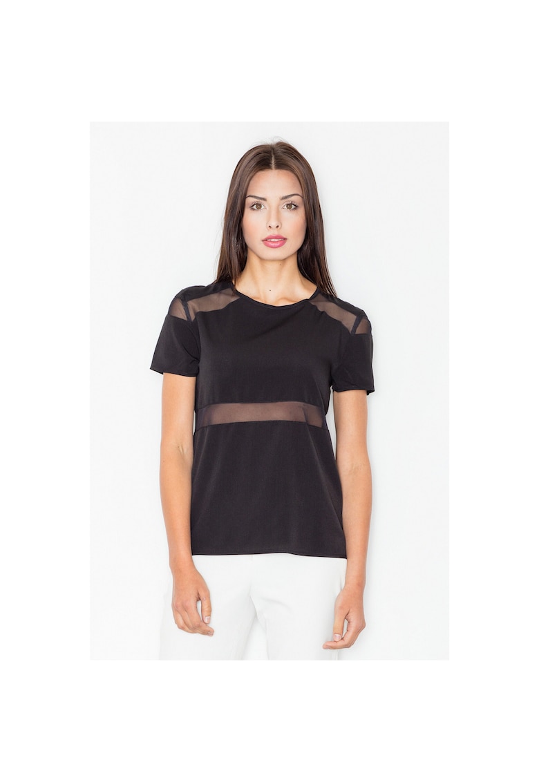 Bluza dama  M468 - neagra - maneca scurta - poliester - elastan -