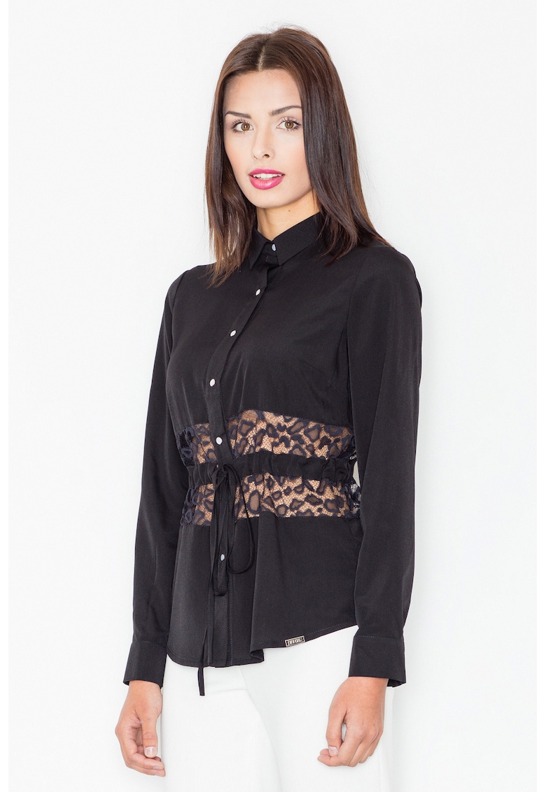 Camasa dama -  Poliester/Viscoza/Elastan - Insertie dantela - Negru -