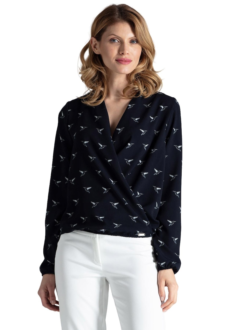 Bluza dama  M371 - poliester - imprimeu pasare - maneci lungi
