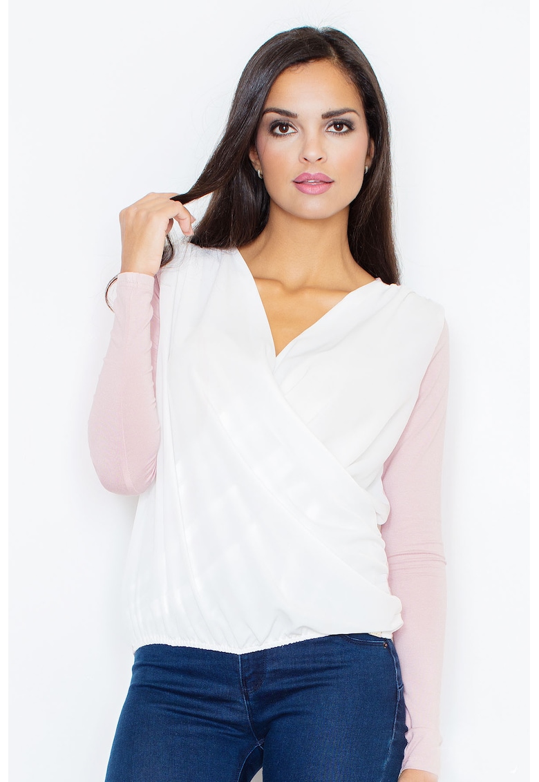 Bluza dama -  Viscoza/Elastan - Alb/Roz