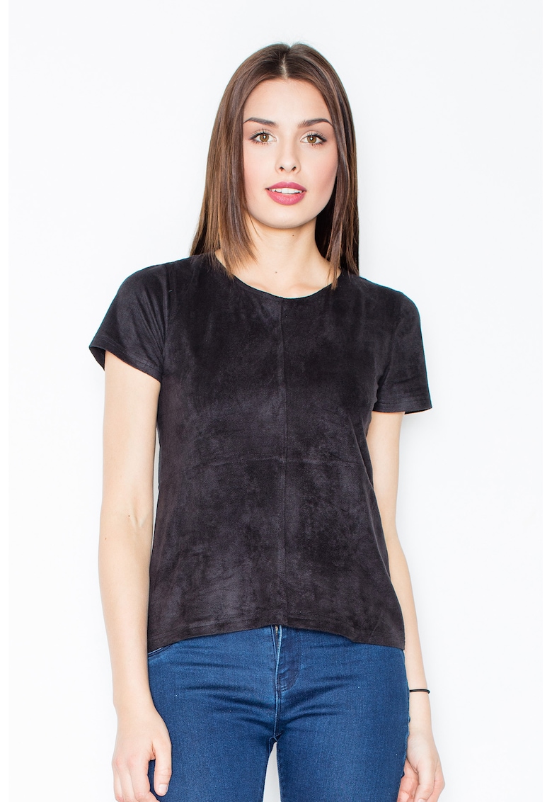 Tricou dama -  Poliester/Elastan - Cu fermoar - Negru