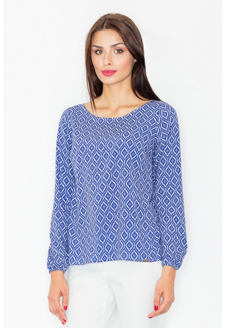 Bluza dama -  Poliester/Elastan - Model geometric - Albastru