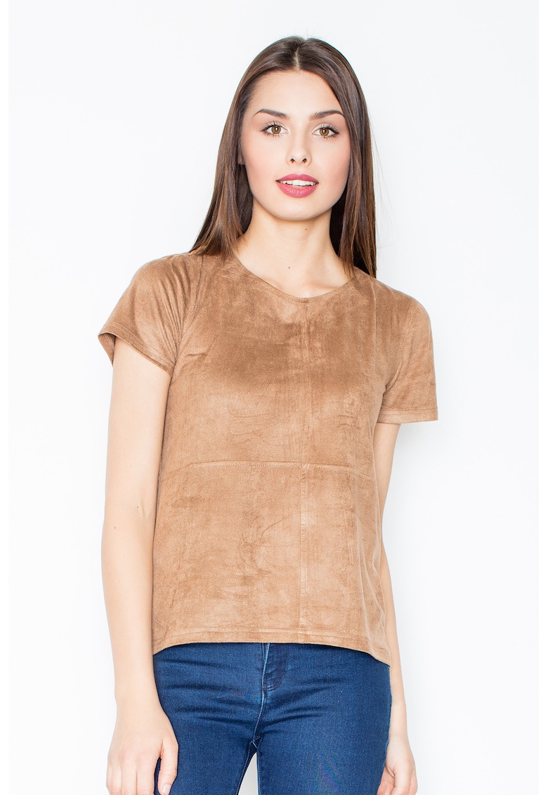 Tricou dama -  Poliester/Elastan - Cu fermoar - Maro deschis