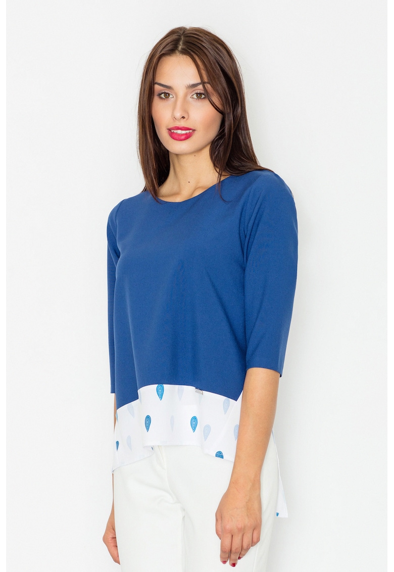Bluza dama -  Maneci trei sferturi - Poliester - Albastru/Alb