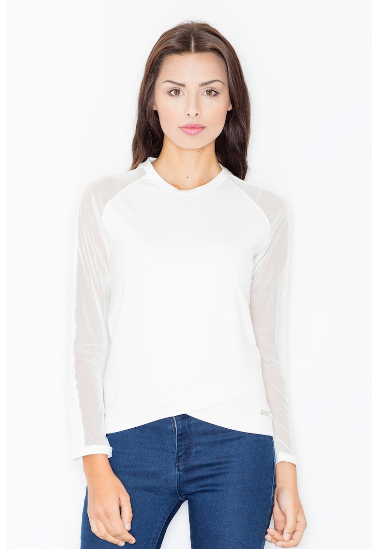 Bluza dama -  Maneci plasa - Poliester/Elastan/Viscoza - Alb