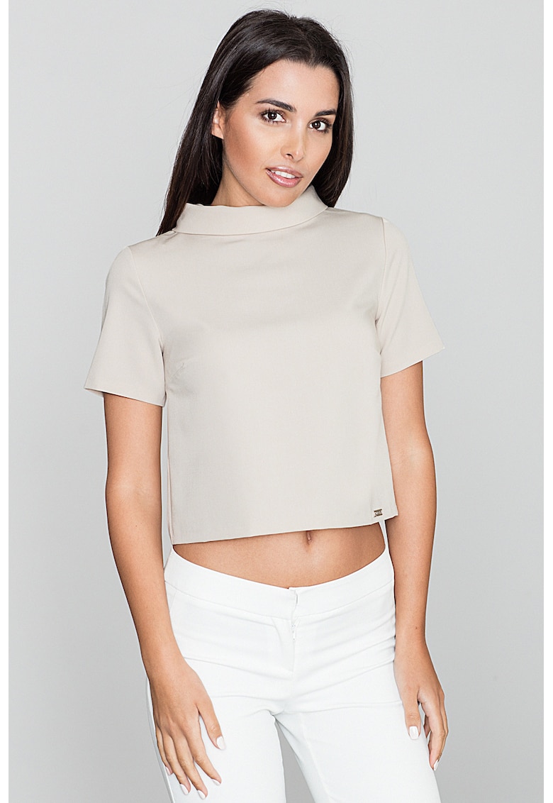 Bluza dama -  Pe gat - Cu maneca scurta - Poliester/Viscoza - Bej -