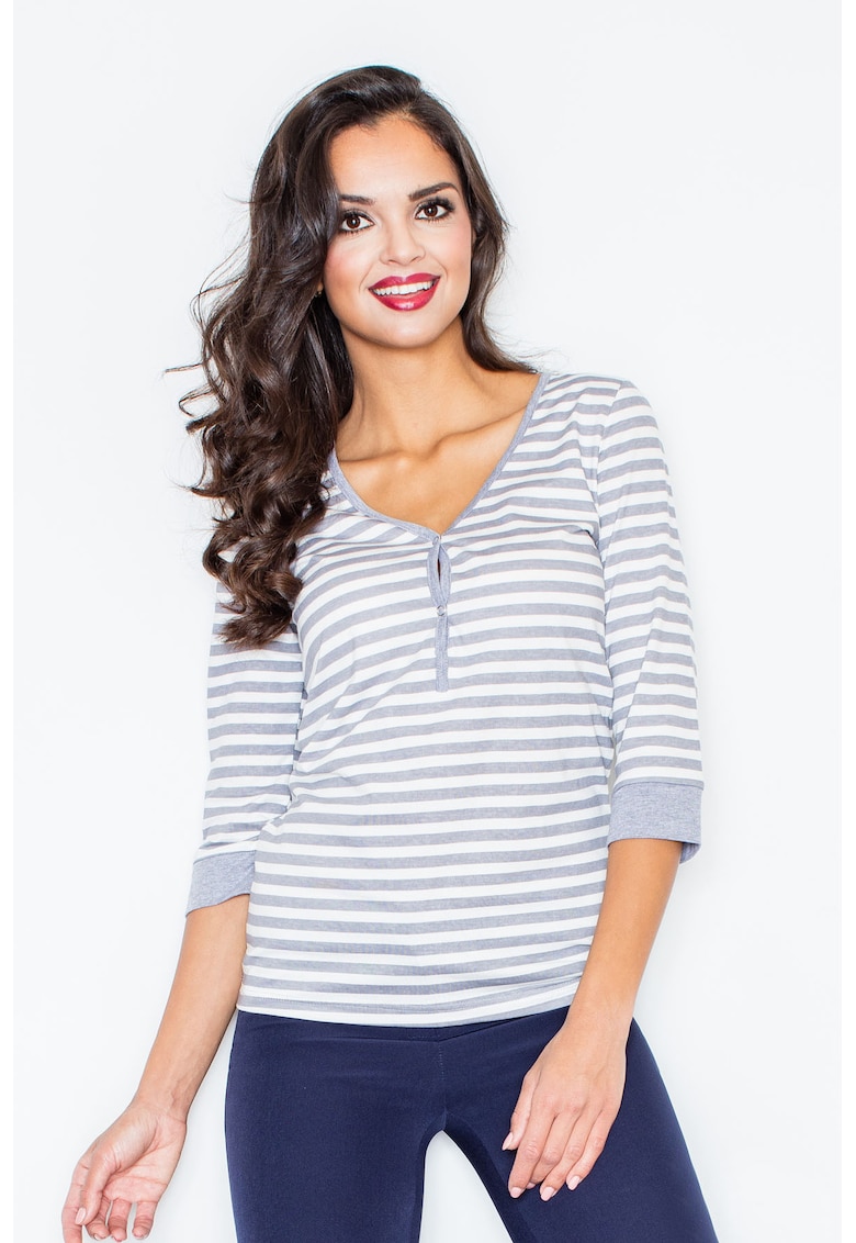 Bluza dama -  Bumbac/Elastan - Gri/Alb