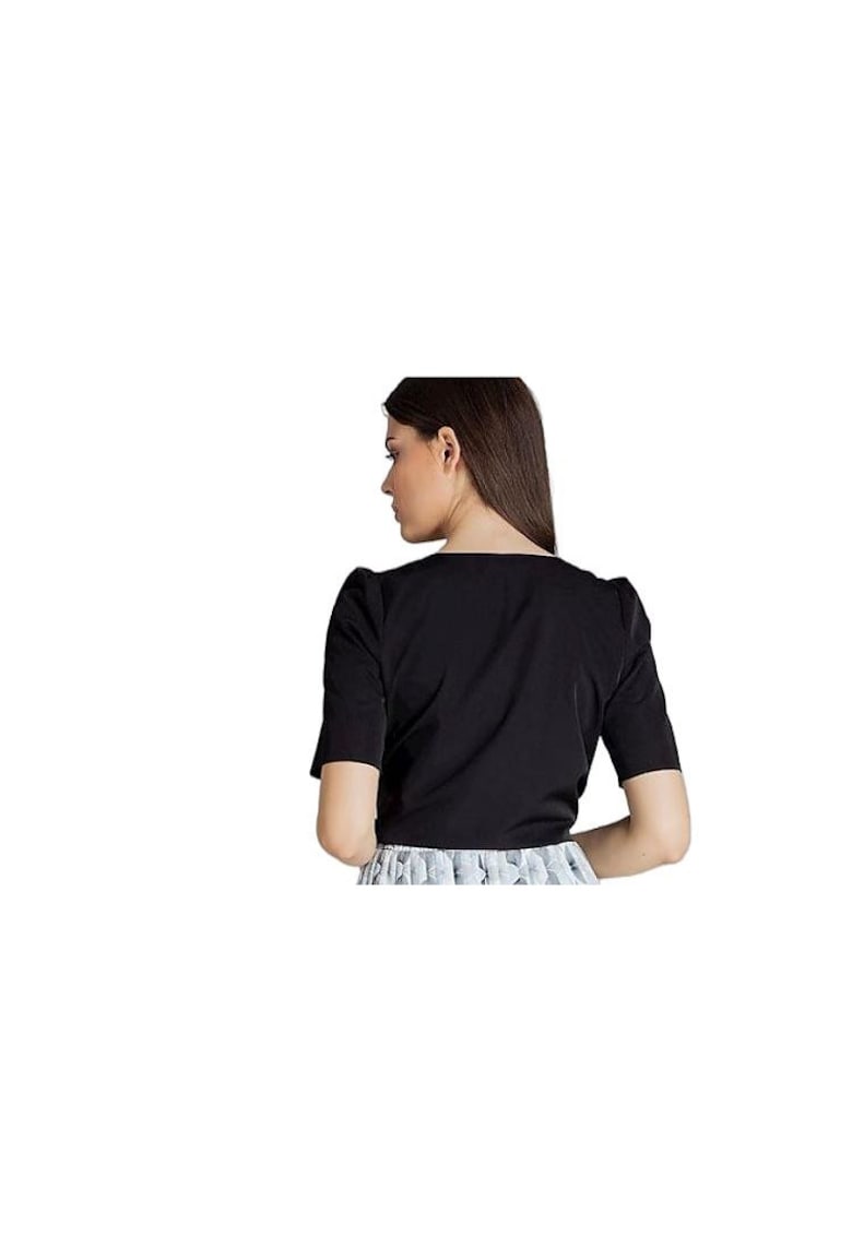 Camasa dama -  neagra - scurta - cu decolteu inima - maneci scurte - poliester.