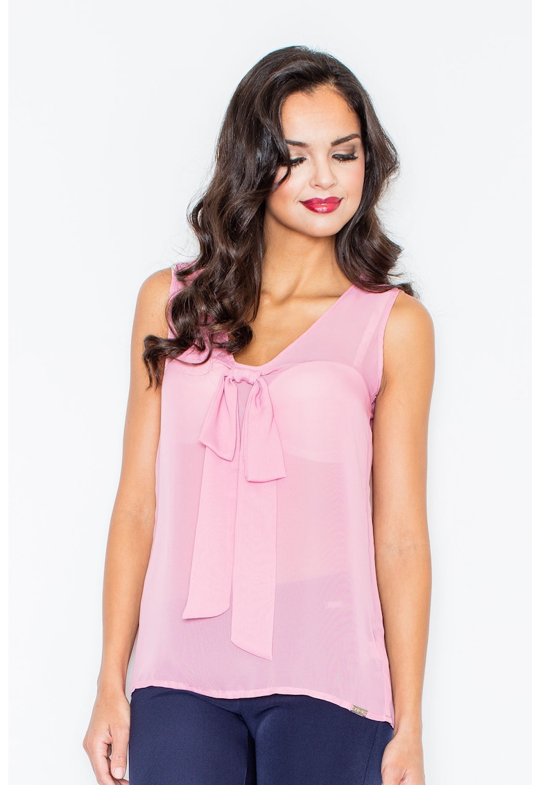 Bluza dama -  Poliester - Guler tip cravata - Roz