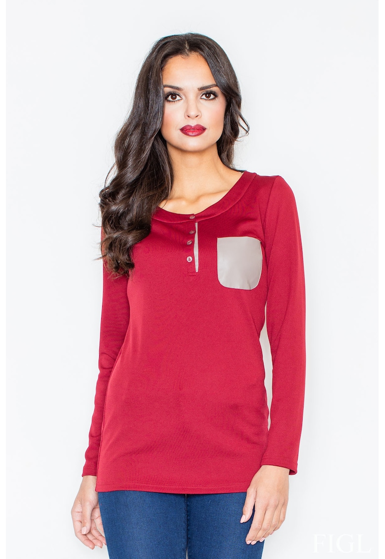 Bluza dama -  Poliester/Elastan - Cu nasturi - Rosu