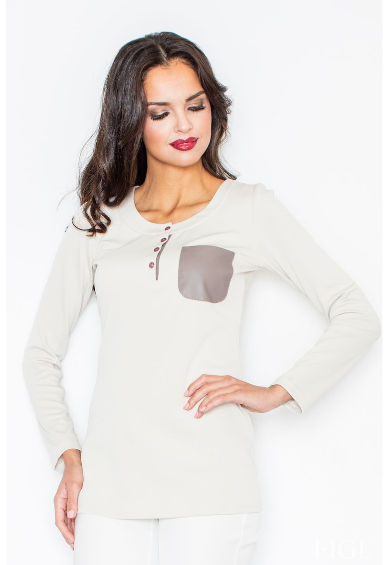 Bluza dama -  Poliester/Elastan - Cu nasturi - Bej