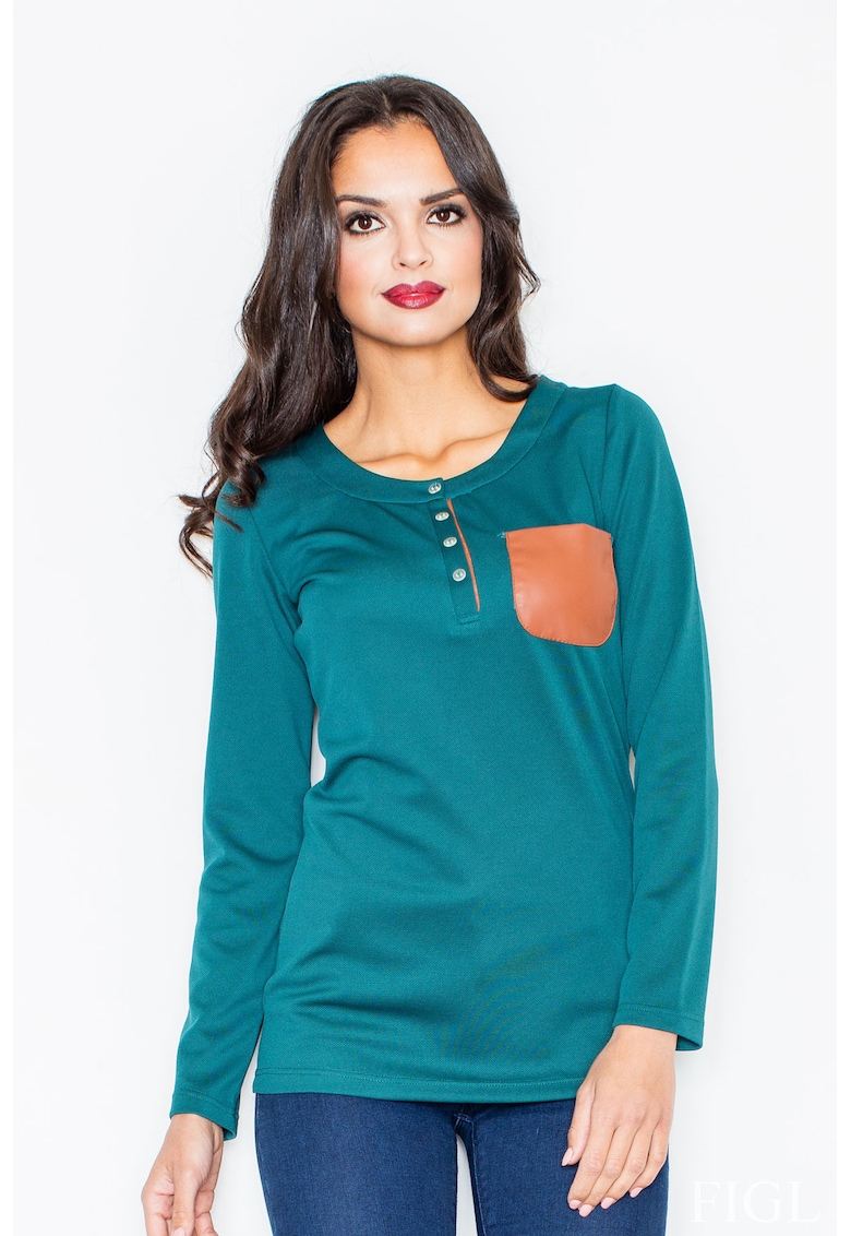 Bluza dama -  Poliester/Elastan - Cu nasturi - Verde