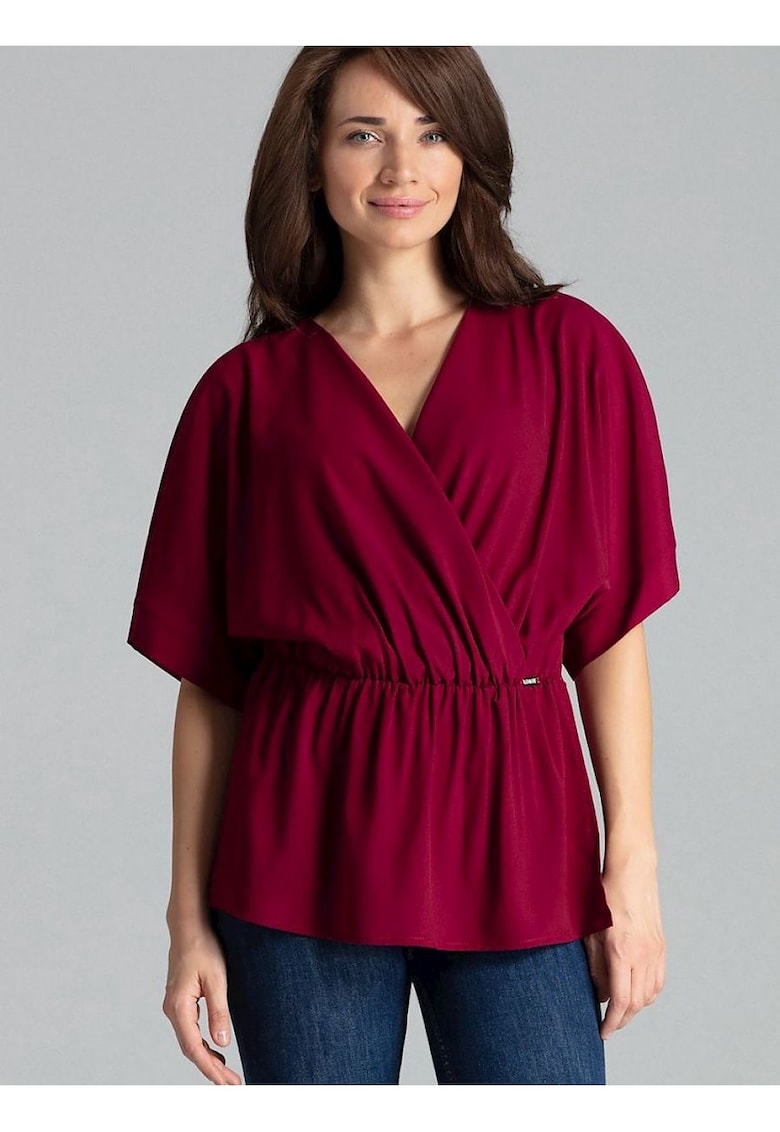 Bluza dama -  lejera - cu maneci kimono - rosu - poliester
