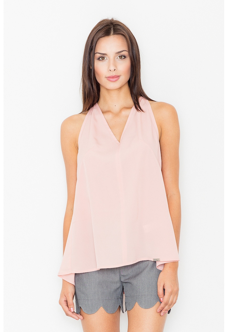 Bluza dama -  Poliester/Elastan/Viscoza - Spatele deschis - Decolteu V - Roz
