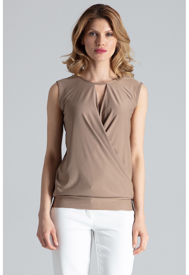 Bluza dama -  Poliester/Elastan - Fara maneci - Eleganta - Bej