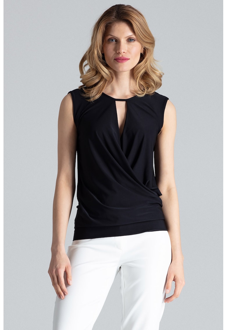 Bluza dama -  Poliester/Elastan - Fara maneci - Eleganta - Negru