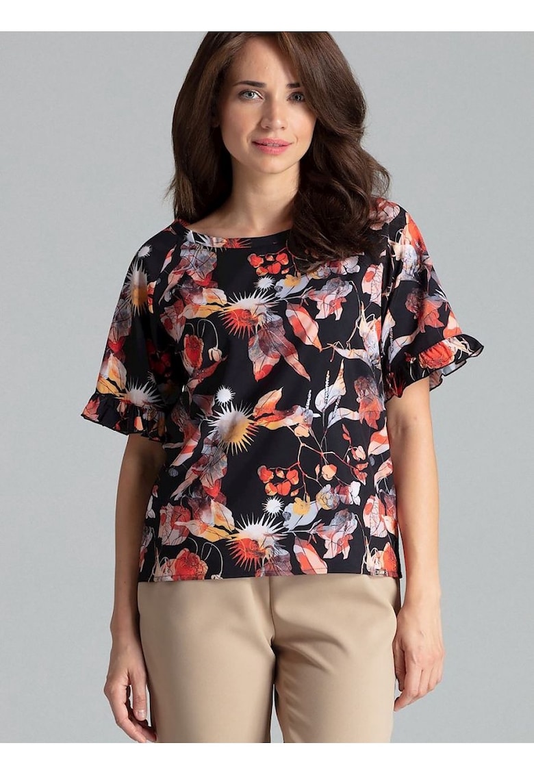 Bluza dama -  model floral - maneci scurte - multicolor - poliester