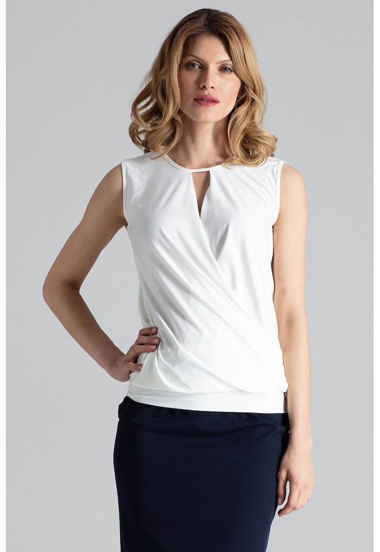 Bluza dama -  Poliester/Elastan - Fara maneci - Eleganta - Ecru