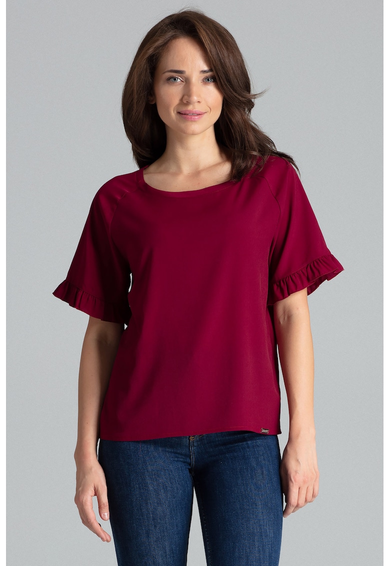 Bluza dama -  Poliester/Elastan/Viscoza - Maneca scurta - Visiniu