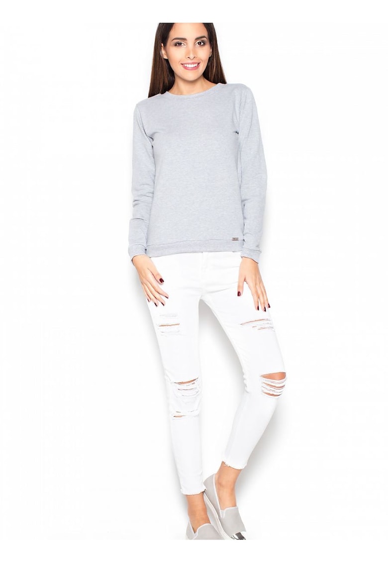 Bluza dama  gri - bumbac - croiala simpla - fundita decorativa -