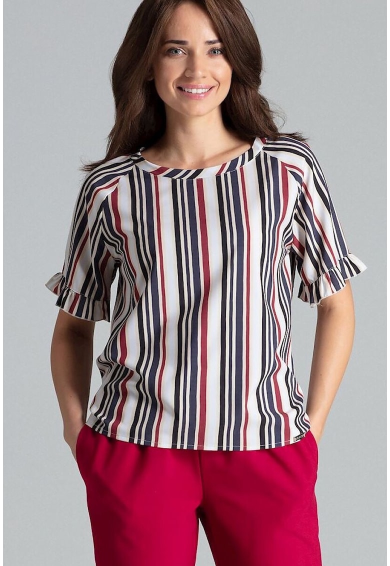 Bluza dama -  multicolor - cu dungi - maneci scurte - poliester