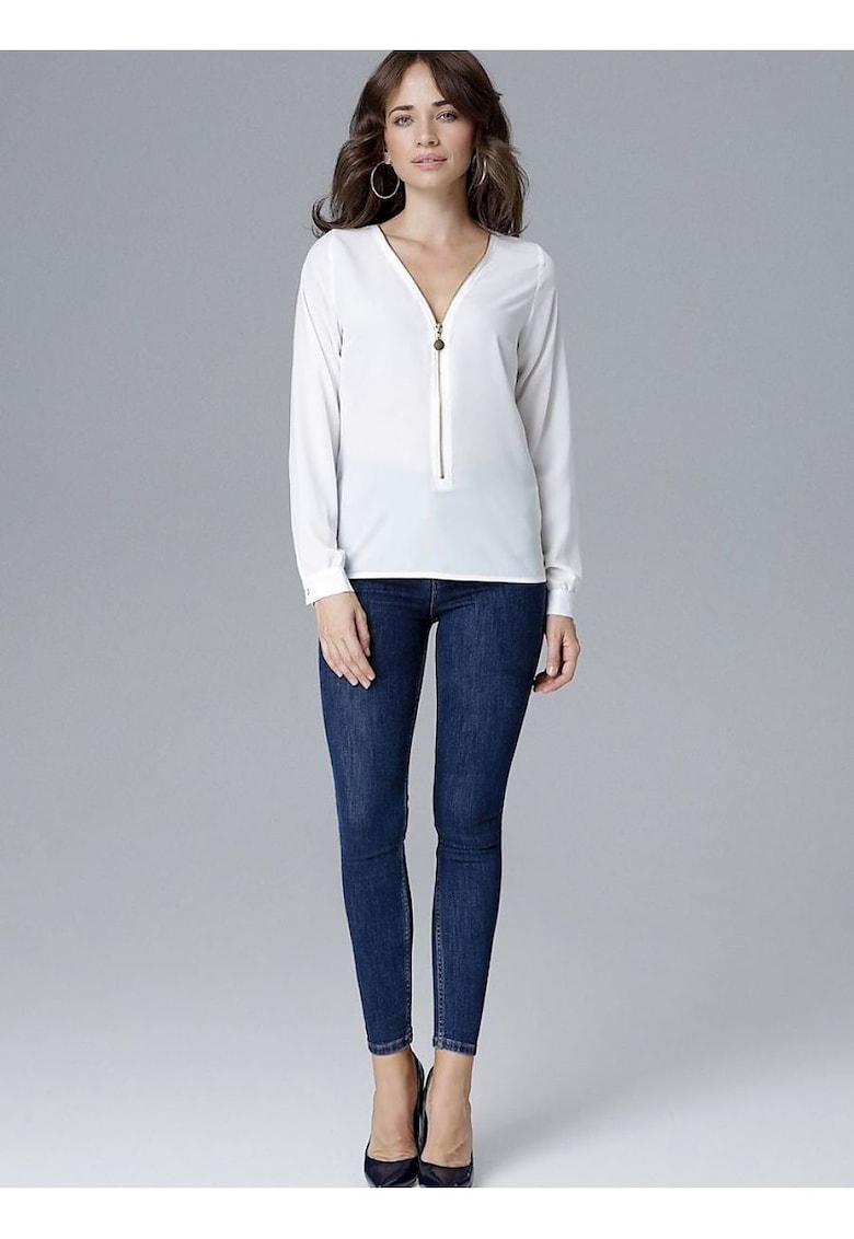 Bluza dama -  cu fermoar - bej - LYCRA - poliester