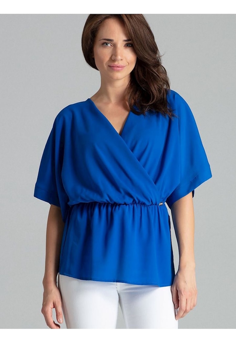 Bluza dama -  simpla - lejera - albastra - maneci kimono - elastan - poliester - viscoza
