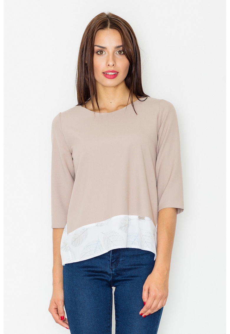 Bluza dama -  Maneci trei sferturi - Poliester - Bej/Alb -