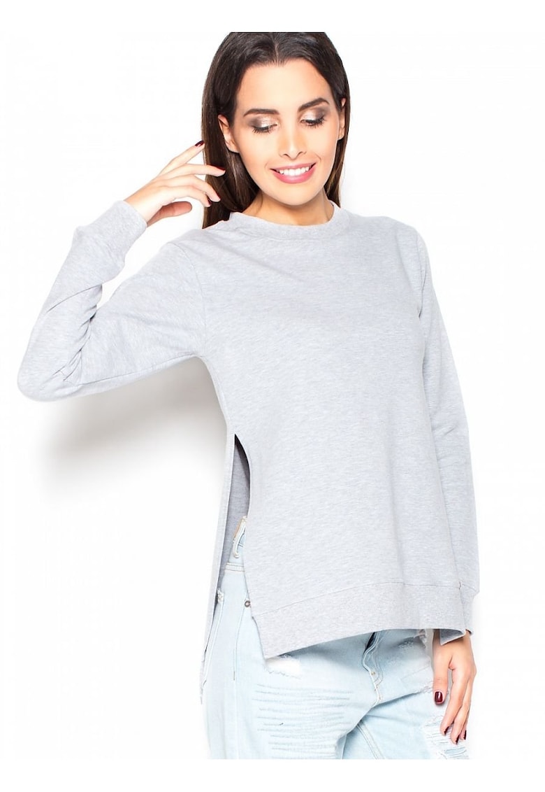 Bluza dama  gri - bumbac - maneci lungi - fante laterale