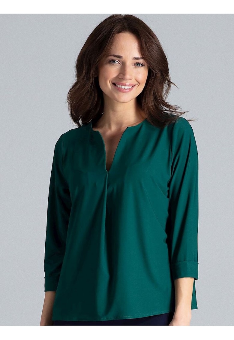 Bluza dama -  simpla - cu decolteu in V - verde - poliester