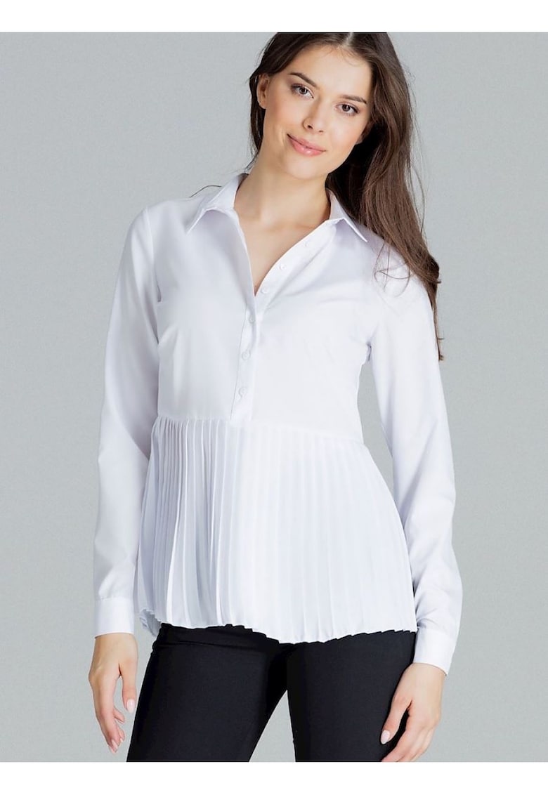 Bluza dama -  alba - maneci lungi - semi fermoar - poliester
