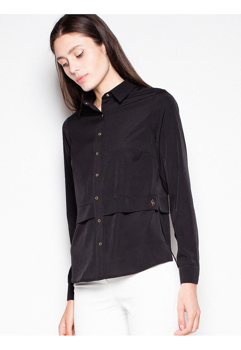Camasa eleganta  neagra - cu guler - din viscoza
