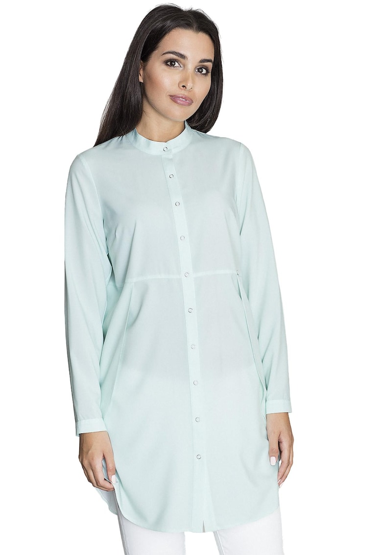 Camasa lunga  M545 - supradimensionata - verde - poliester - eleganta
