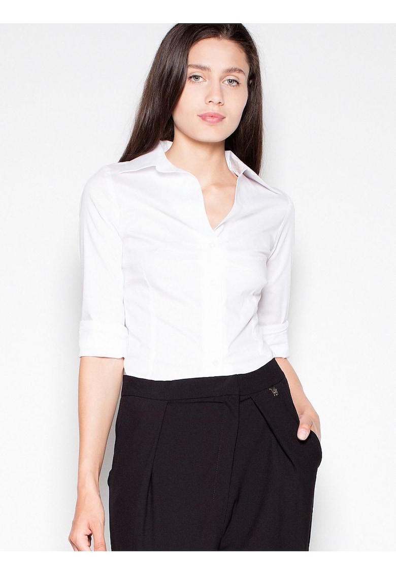 Camasa dama -  alb - bumbac 80% - maneci lungi -