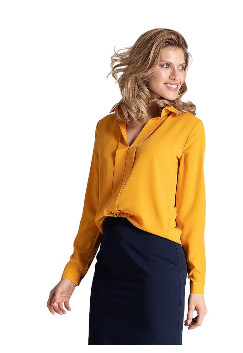 Bluza eleganta  M621 - galben - maneci lungi - poliester/elastan/viscoza