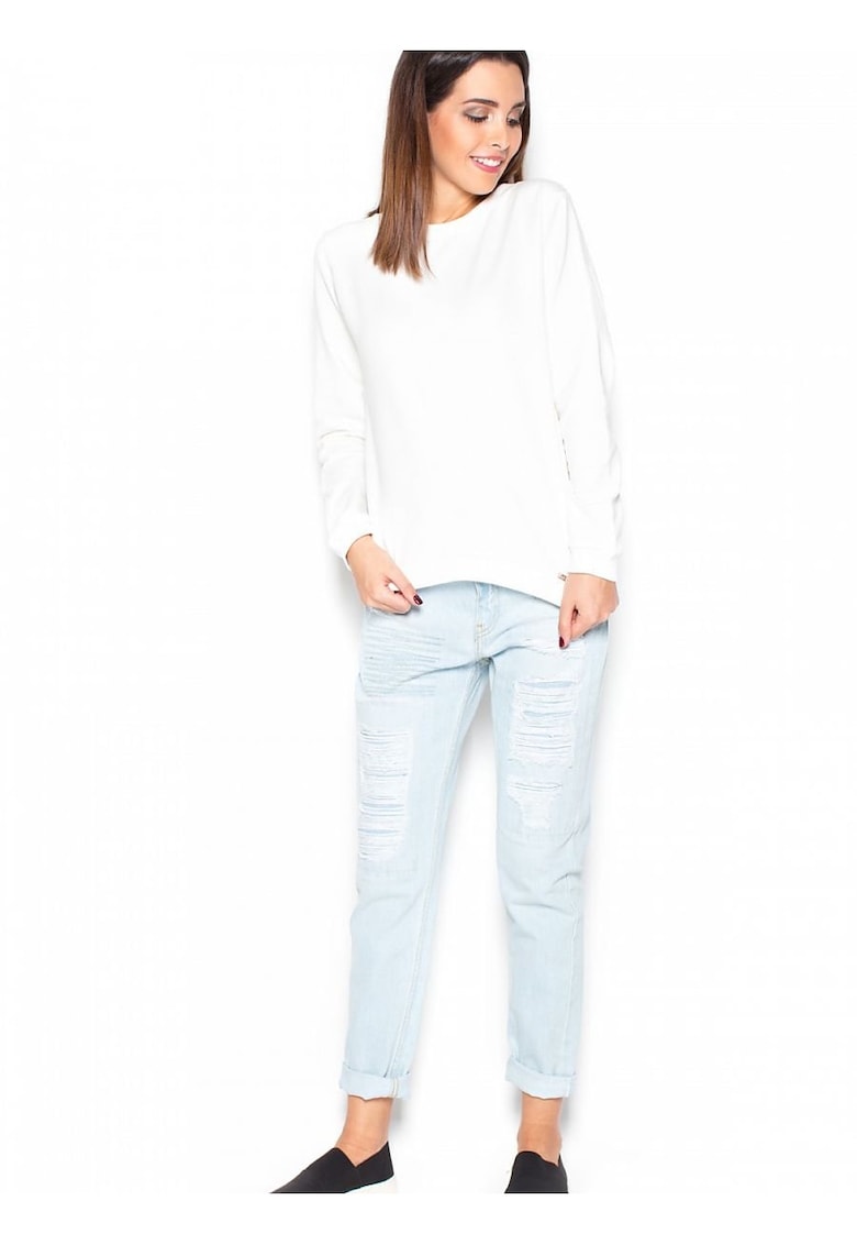 Bluza dama  bej - bumbac - hanorac moale - fundita decorativa