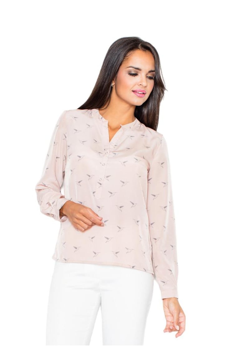 Camasa eleganta  M254 fara guler - motiv animale - roz - poliester