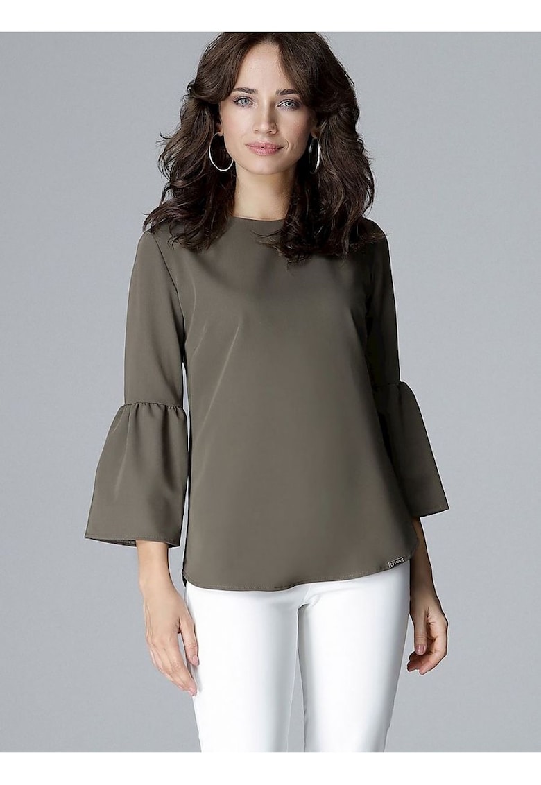 Bluza dama -  cu maneci 3/4 - volane - verde - poliester