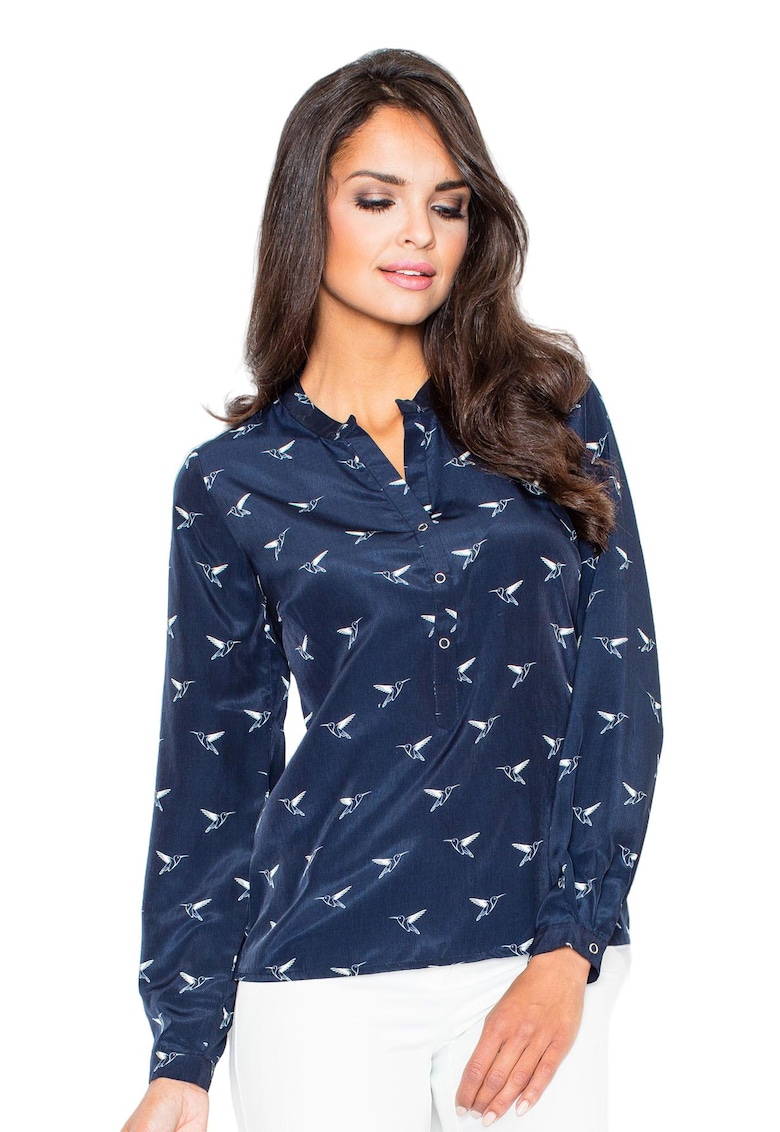 Bluza eleganta  M254 fara guler - maneci lungi - bleumarin - poliester -