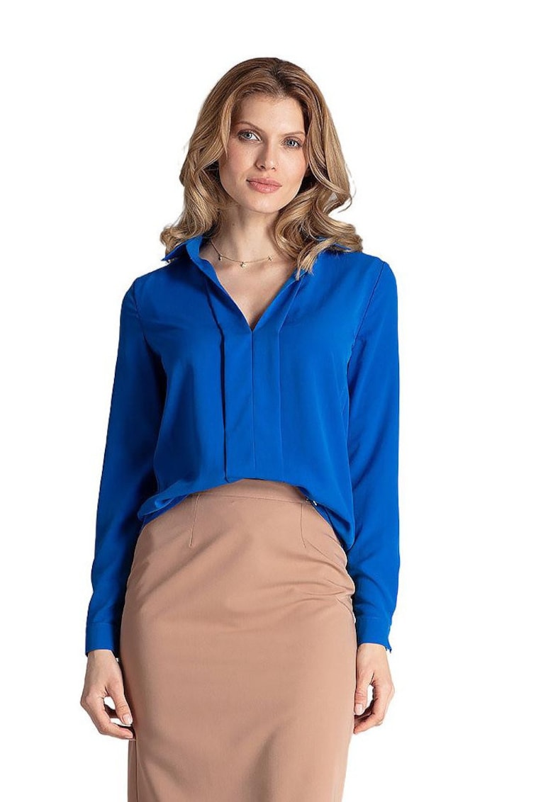 Bluza eleganta  M621 - albastru safir - maneca lunga - poliester/elastan